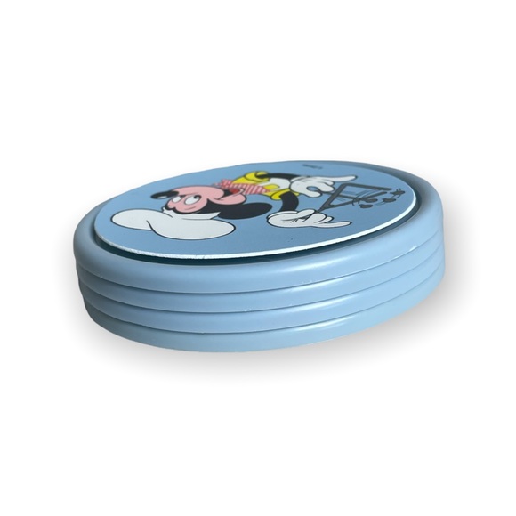 Set Of Four Disney Conimar Light Blue Plastic Mickey Mouse Coasters - Picture 2 of 6